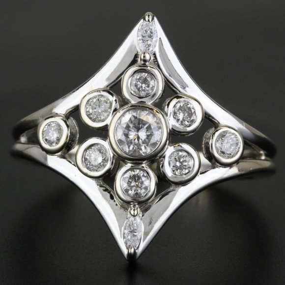 14k White Gold Bezel-Set Diamond Ring - Picture 1 of 7